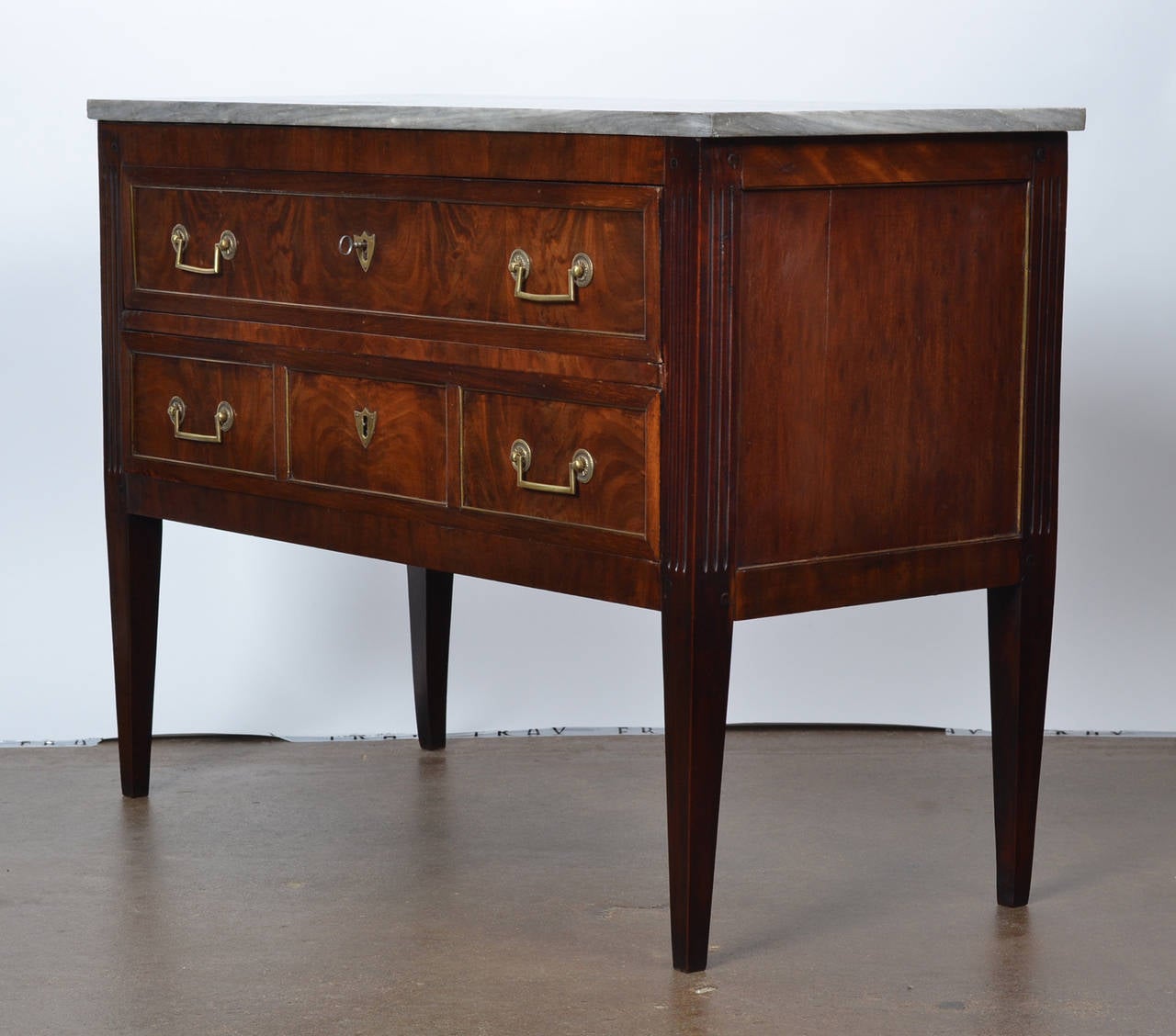 Polished Louis XVI Marble-Top Mahogany Chest of Drawers