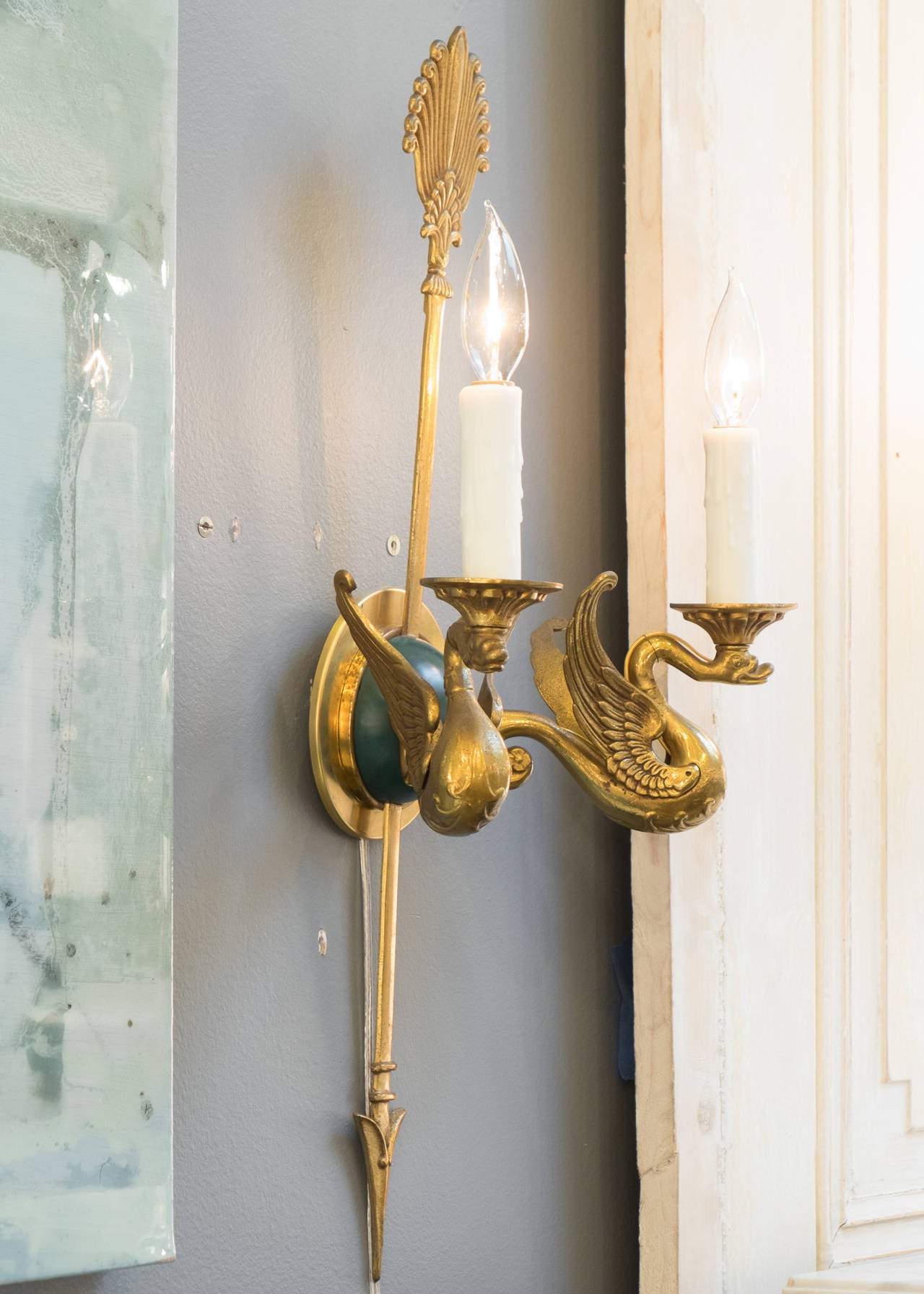 French Magnificent Empire Bronze Swan Wall Sconces