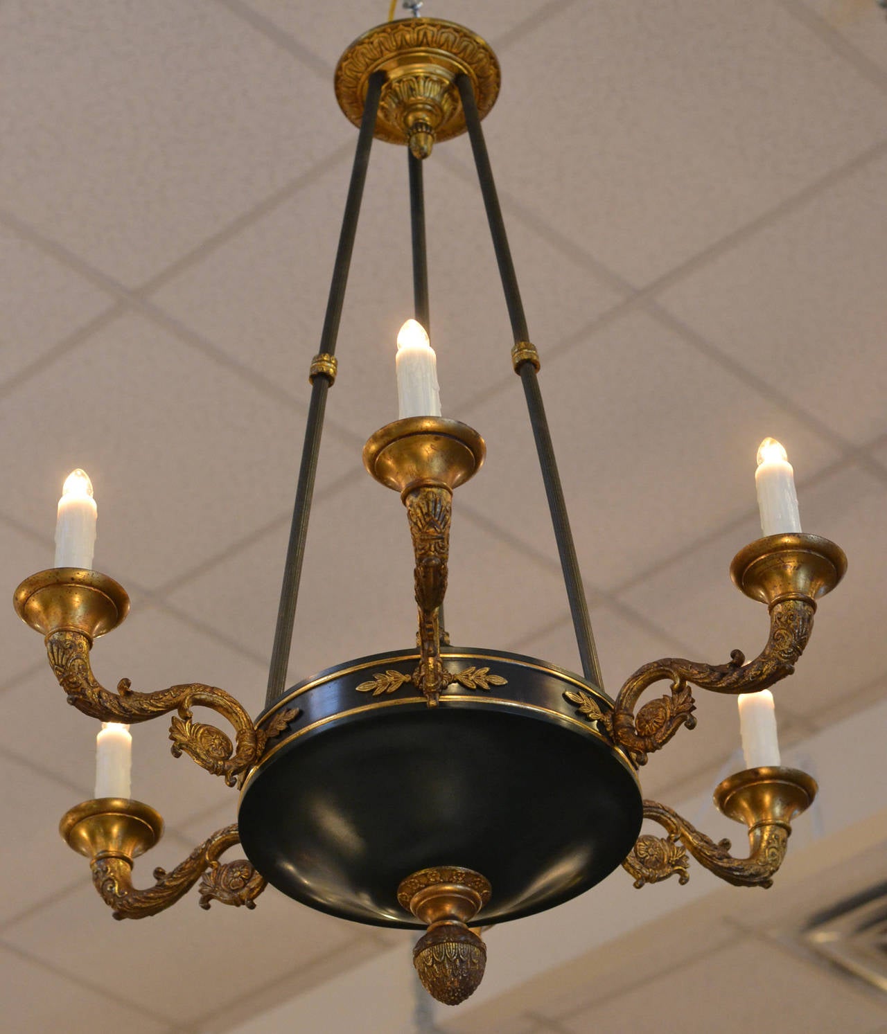 Early 20th Century French Empire Style Tole and Bronze Chandelier