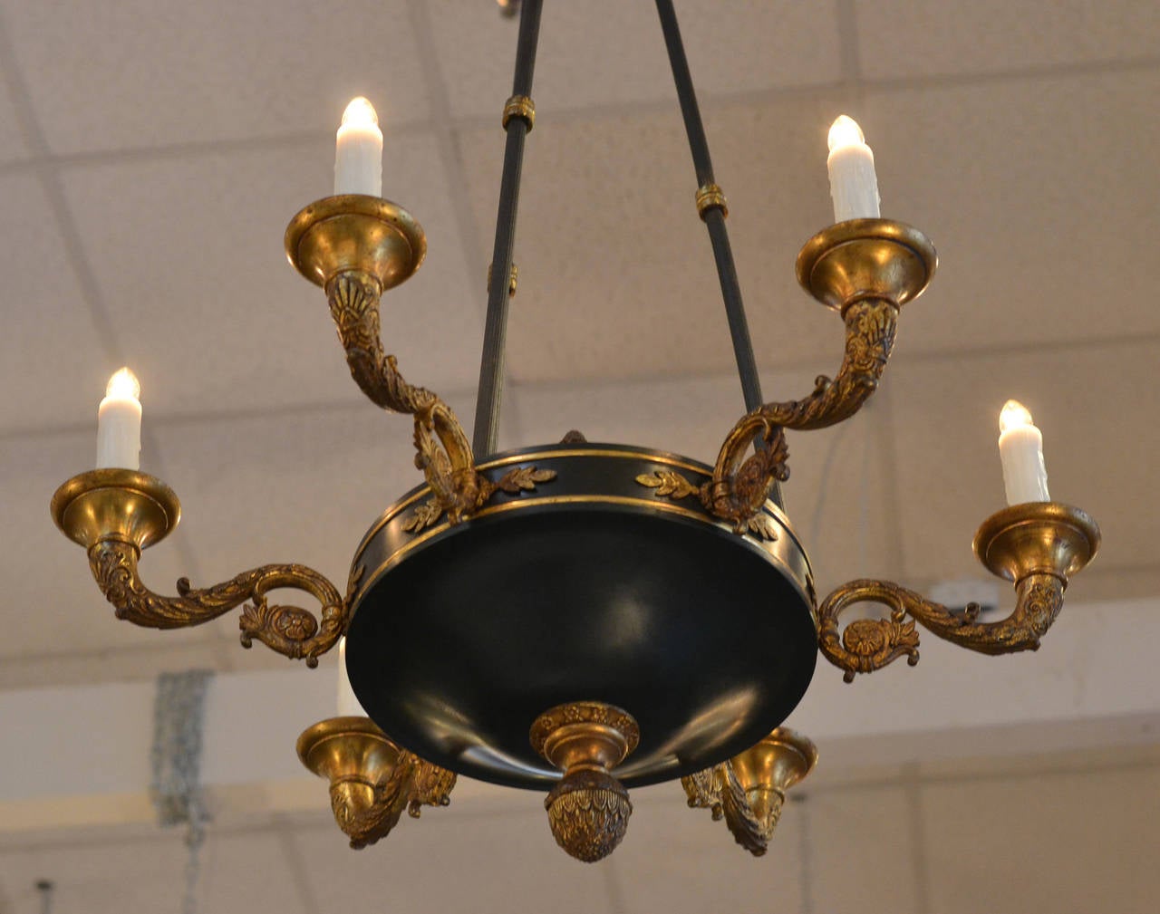 French Empire Style Tole and Bronze Chandelier 3
