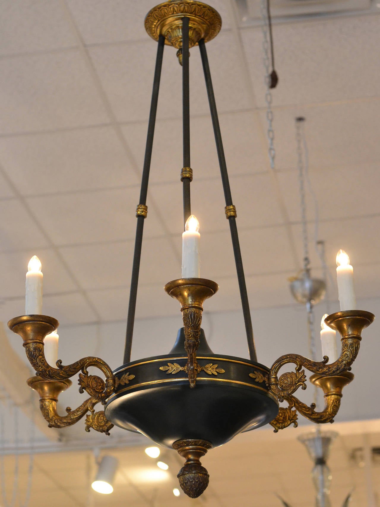 French Empire Style Tole and Bronze Chandelier 5