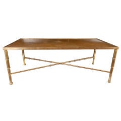 Jacques Adnet Solid Patined Brass Coffee Table