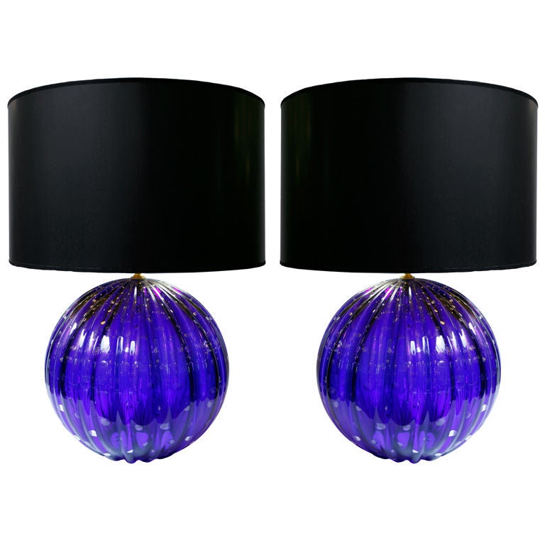 Pair of Vintage Cobalt blue Murano Glass Lamps at 1stDibs