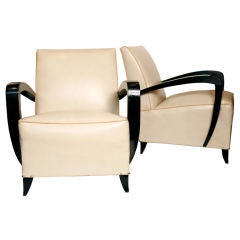 French Superb Art Deco leather Club Chairs