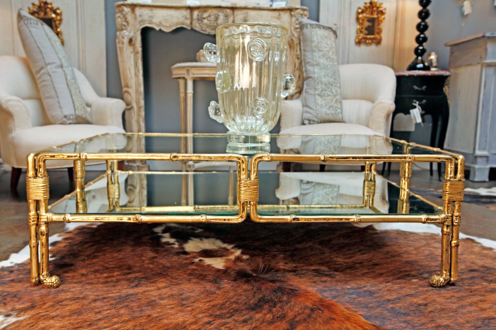 Rare French Gold Leafed and Forged Iron Bamboo Coffee Table