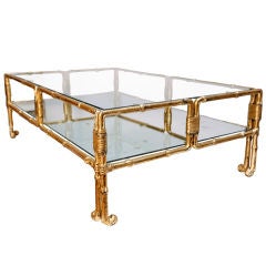Rare French Gold Leafed and Forged Iron Bamboo Coffee Table