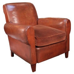 Vintage French Art Deco Lambskin Leather Club Chair