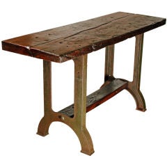 French Solid Walnut Top Carpenter Work Console