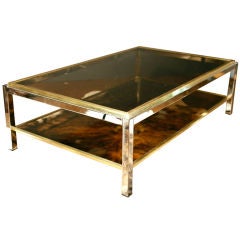 Important Vintage Chrome, Brass, and Smoked Glass Coffee Table