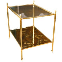 French Vintage Bagues Brass and Antique Mirror Side Table