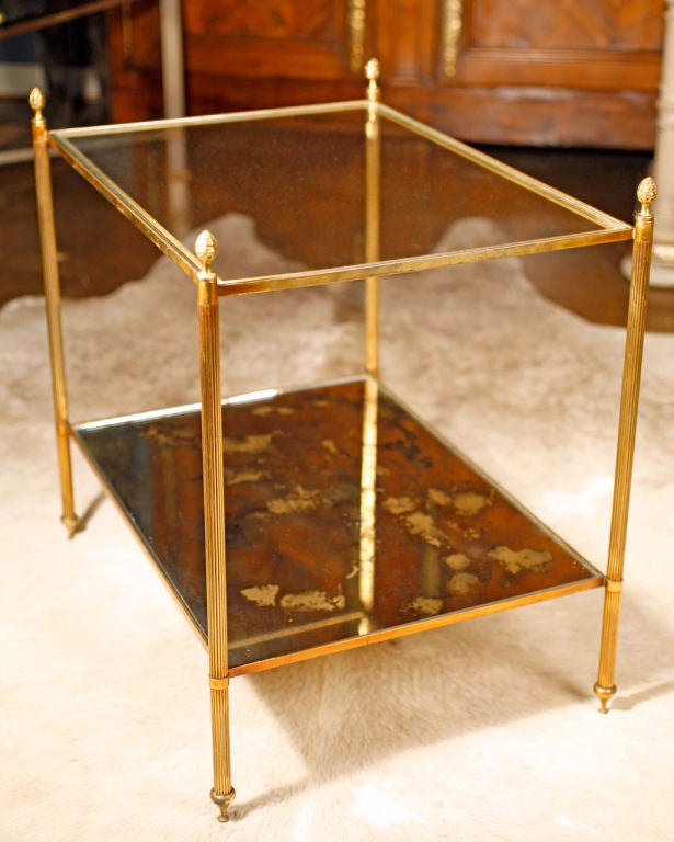 French Vintage Bagues Brass and Antique Mirror Side Table