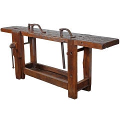 French Antique Solid Chestnut Carpenter's Work Bench
