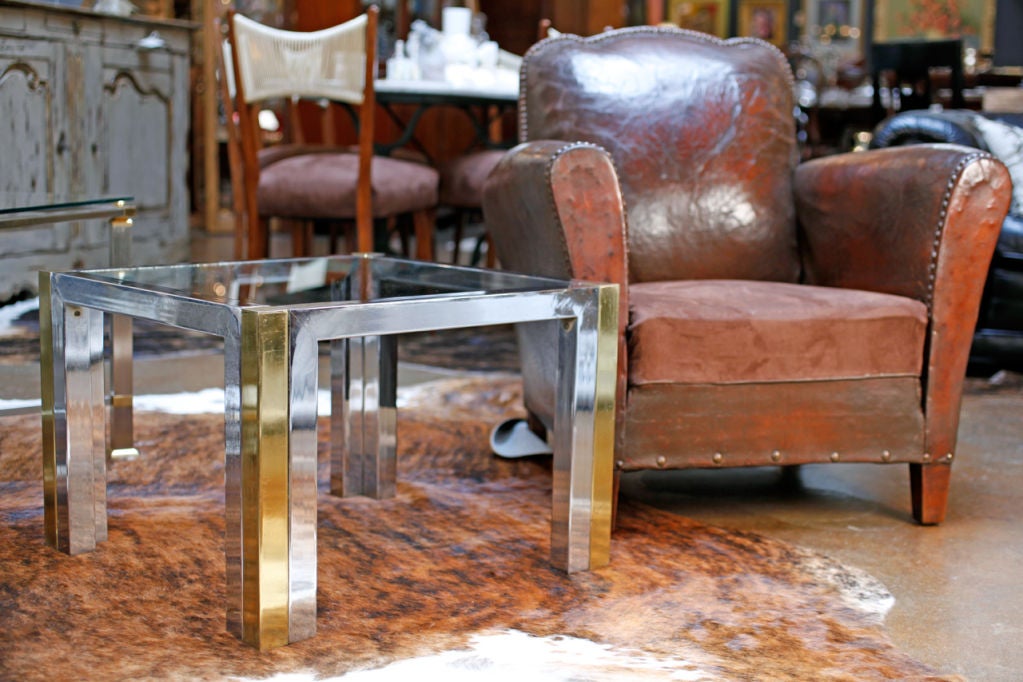 French Modernist Chrome and Brass Side Table