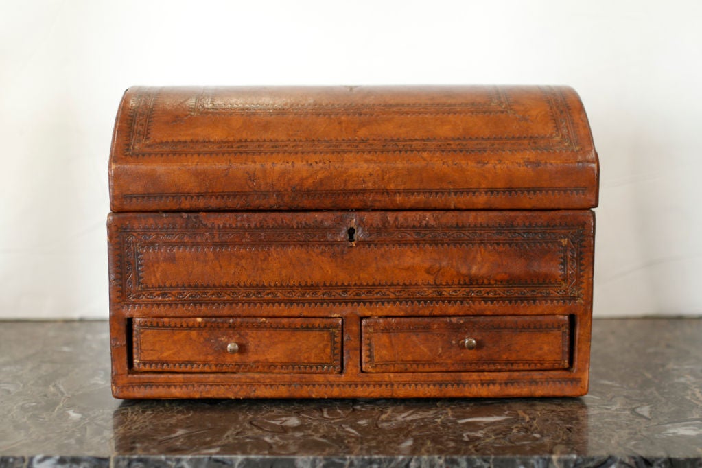 French Second Empire Tooled Leather Jewelry Box