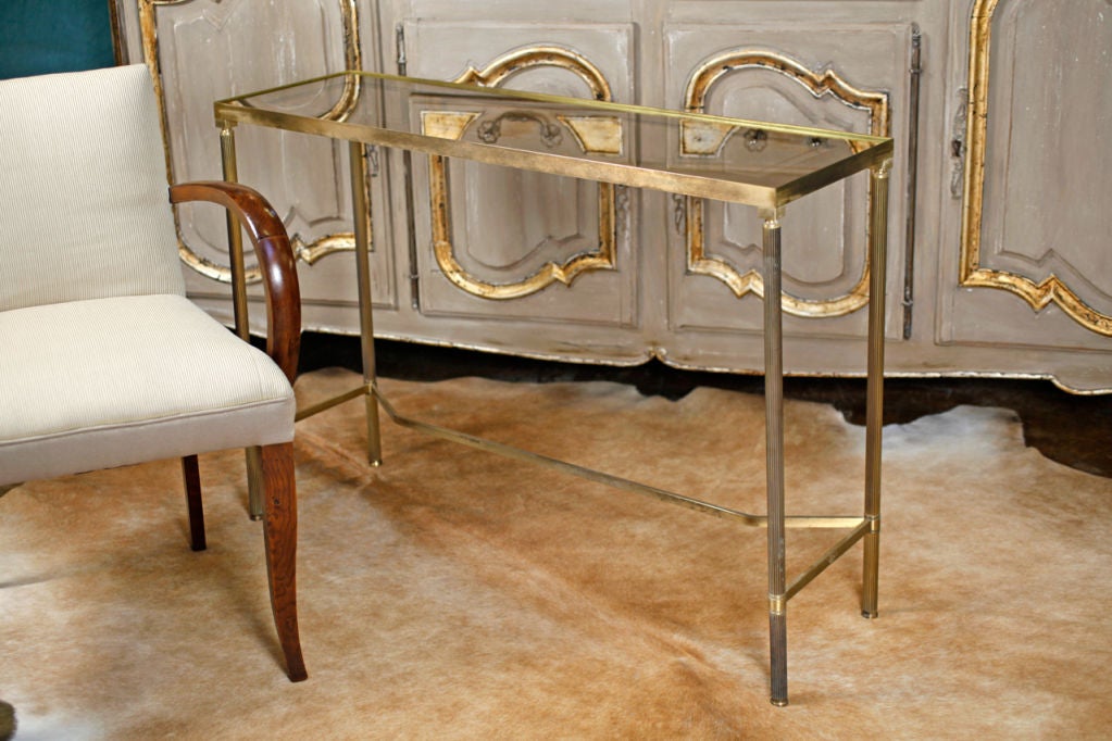 French Vintage Brass and Glass Console Table