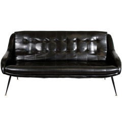 French Modernist Black Sofa Jaques Adnet Style