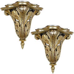 Pair of French Antique White Gold-Leaf Rosewood Brackets