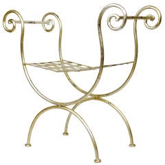 French White Gold-Leaf Forged Iron Curule Stool