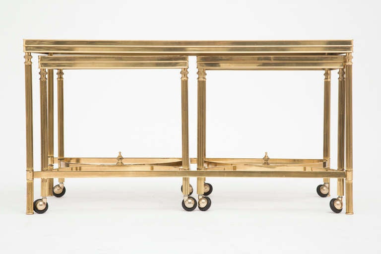 French Vintage Brass Nesting Coffee Table Set