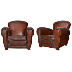 French Vintage Leather Club Chairs