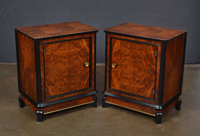 French Austrian Art Deco Pair of Burled Walnut Side Tables