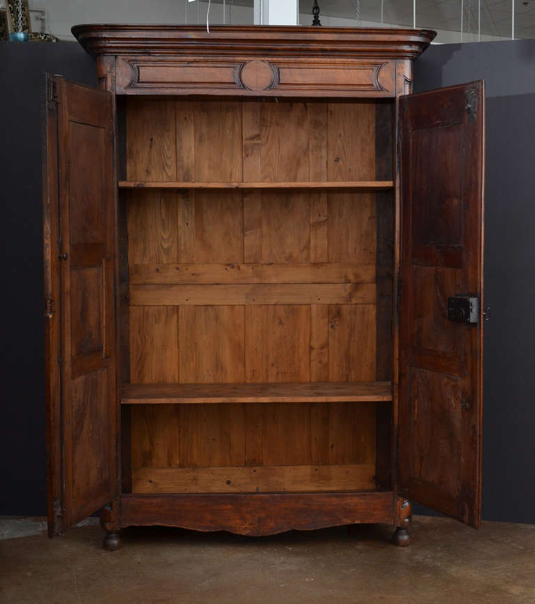 Louis XIV Early 18th Century French Hand-Carved Walnut Armoire from Lyon