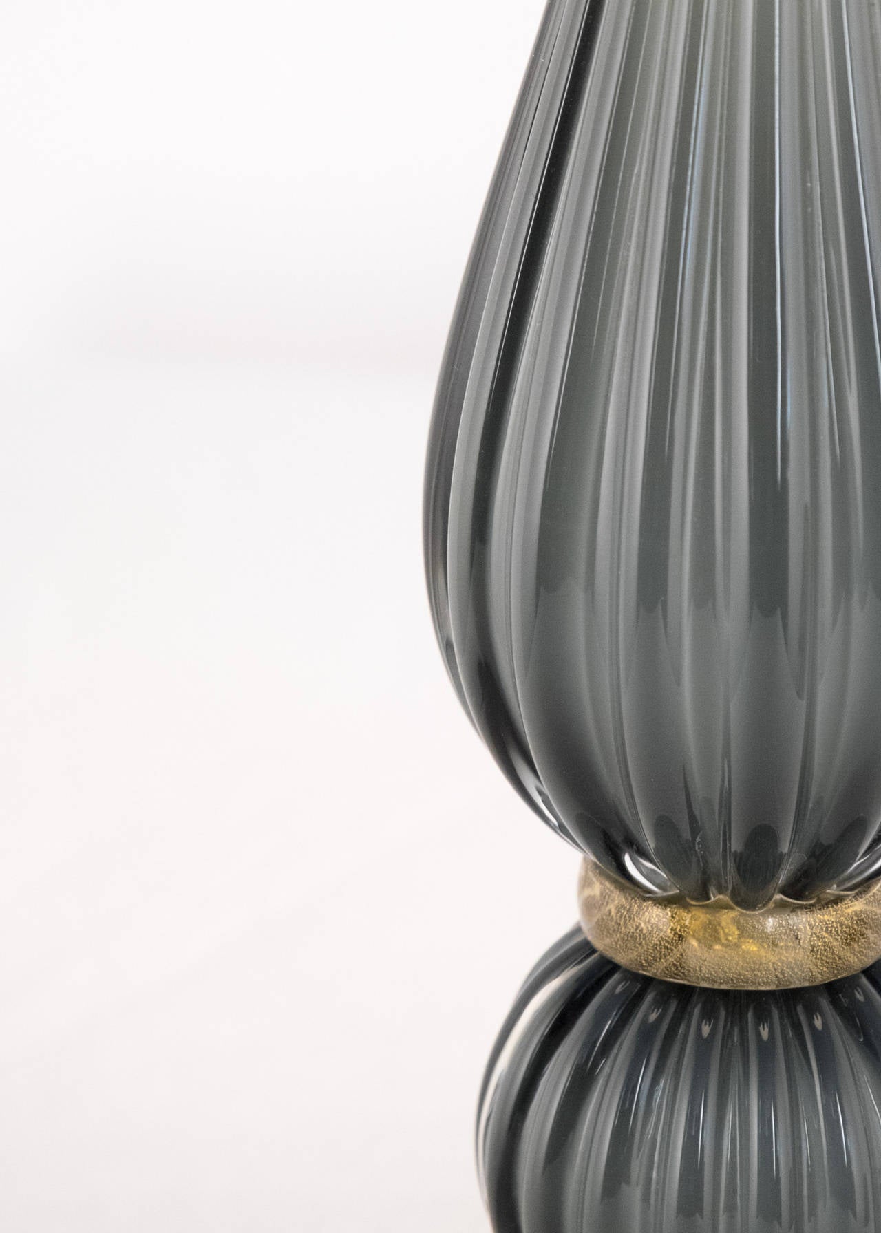 Italian Pair of Gray Murano Glass Lamps
