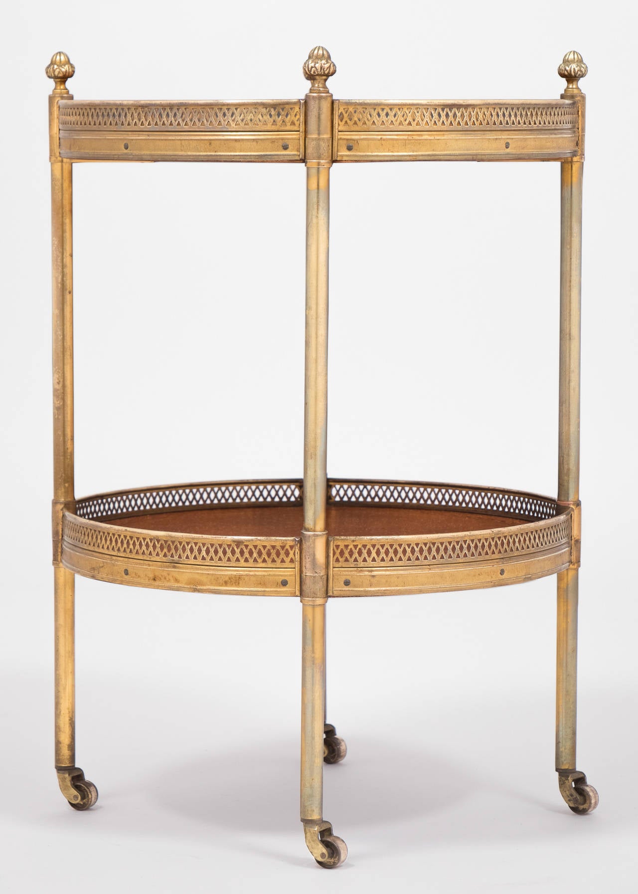 Neoclassical Antique Brass and Leather Side Table