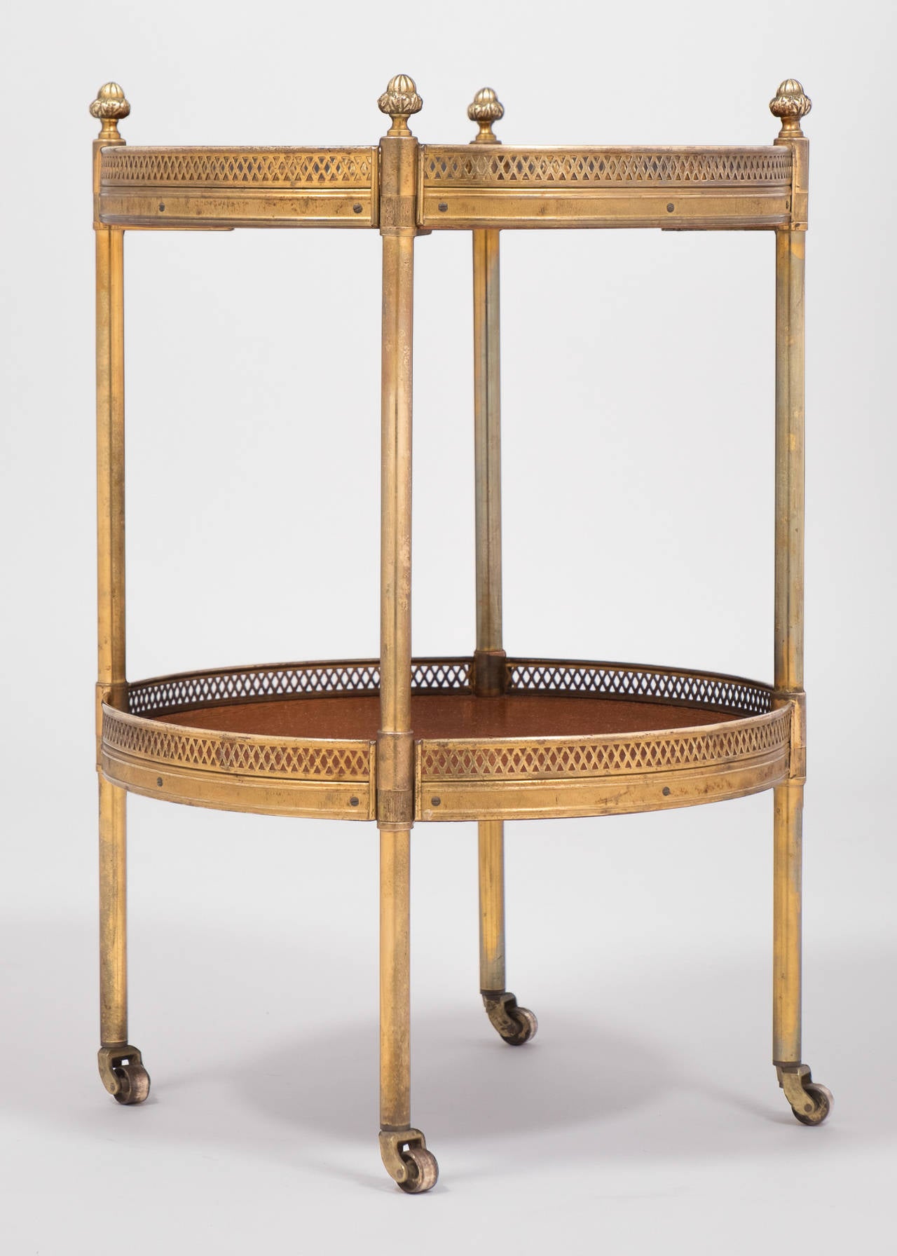 French Antique Brass and Leather Side Table