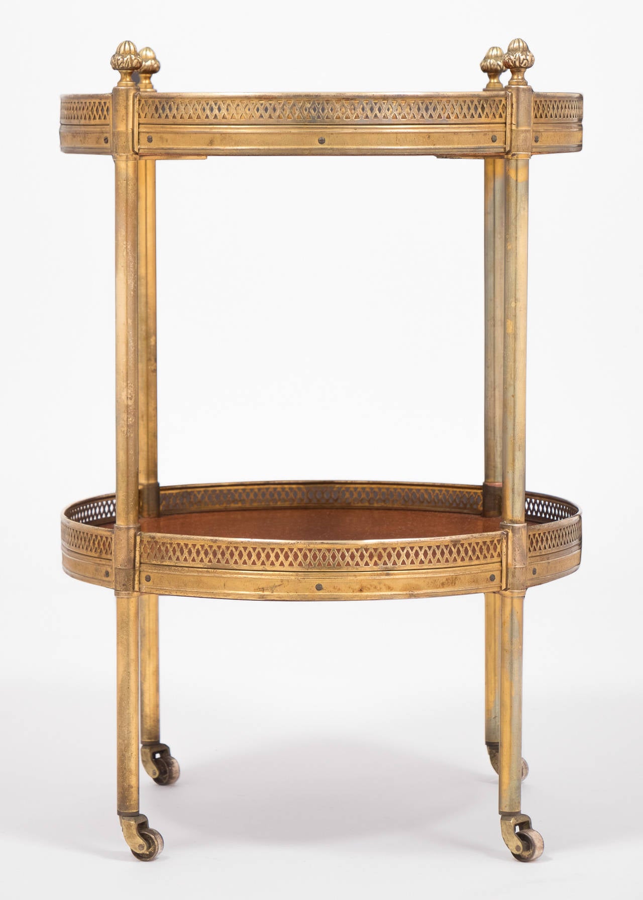 Embossed Antique Brass and Leather Side Table