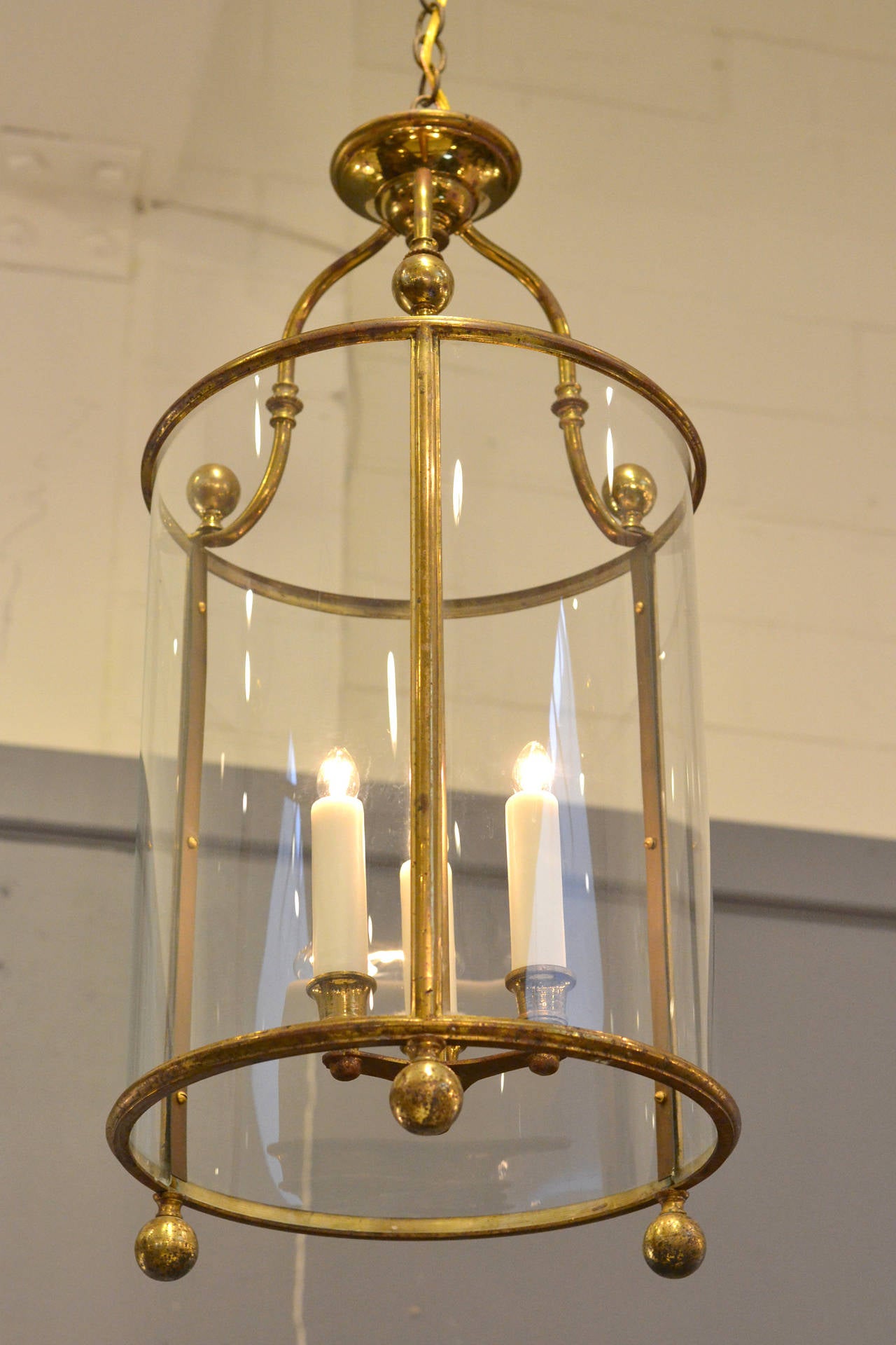 Cast French Antique Brass and Glass Lantern