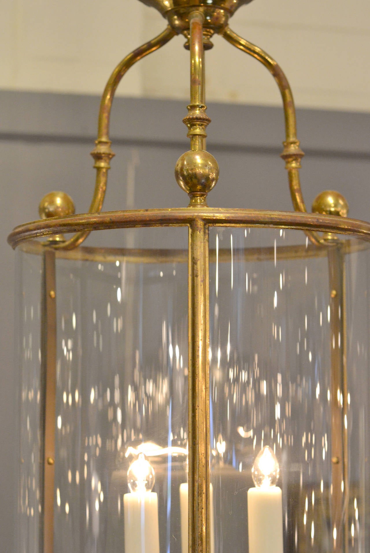 French Antique Brass and Glass Lantern 1