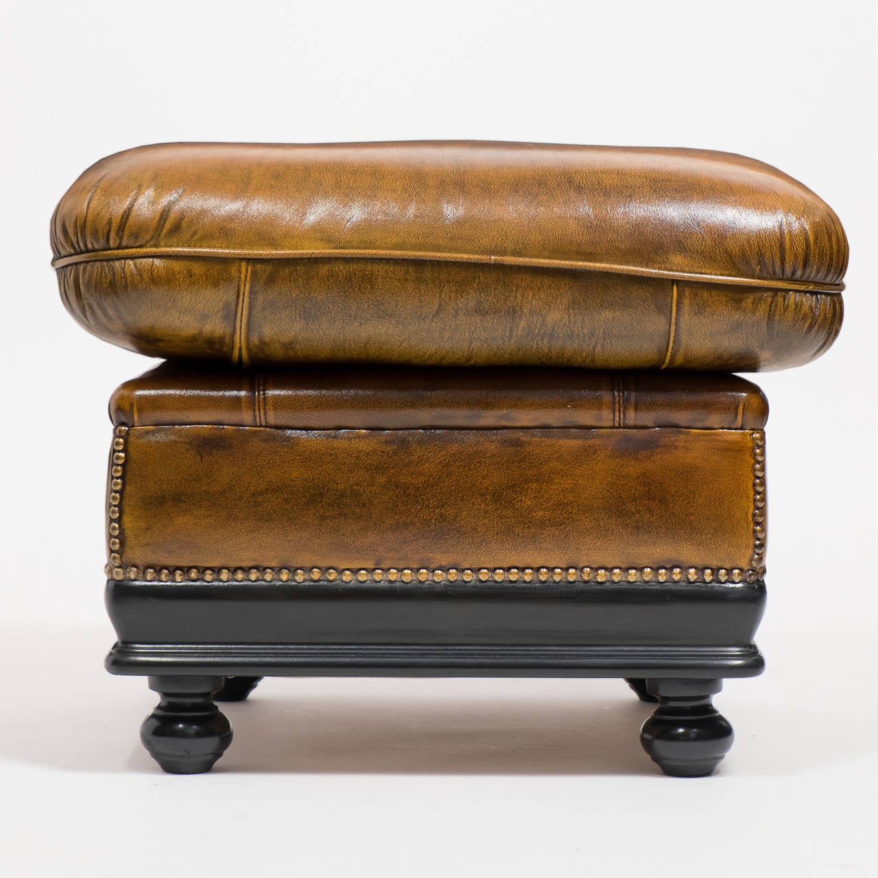 Mid-20th Century Vintage Pair of Leather Ottomans