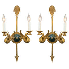 Magnificent Empire Bronze Swan Wall Sconces