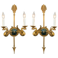 Antique Magnificent Empire Bronze Swan Wall Sconces