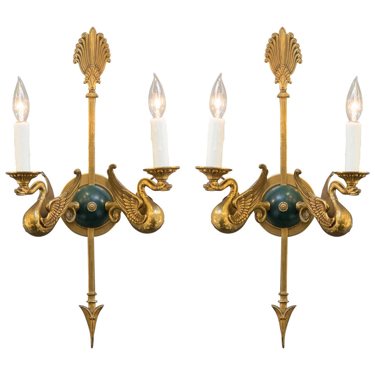 Magnificent Empire Bronze Swan Wall Sconces