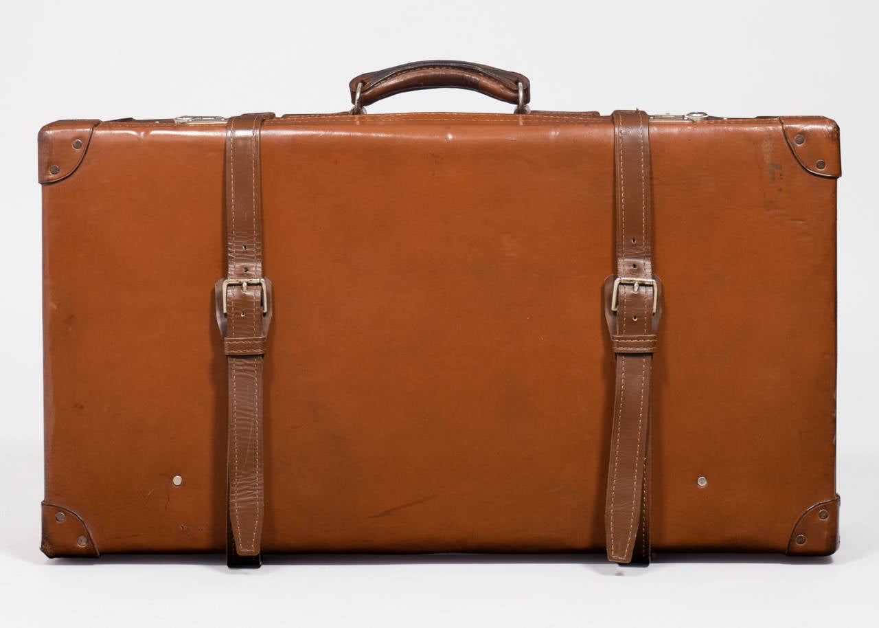 French Vintage Leather Suitcase For Sale at 1stdibs