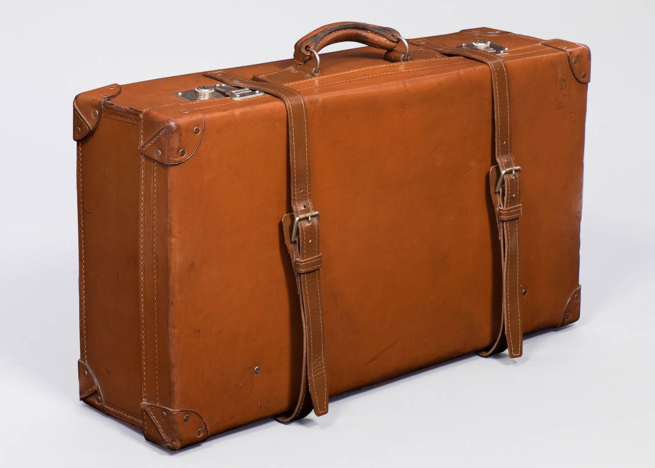 French Vintage Leather Suitcase For Sale at 1stdibs