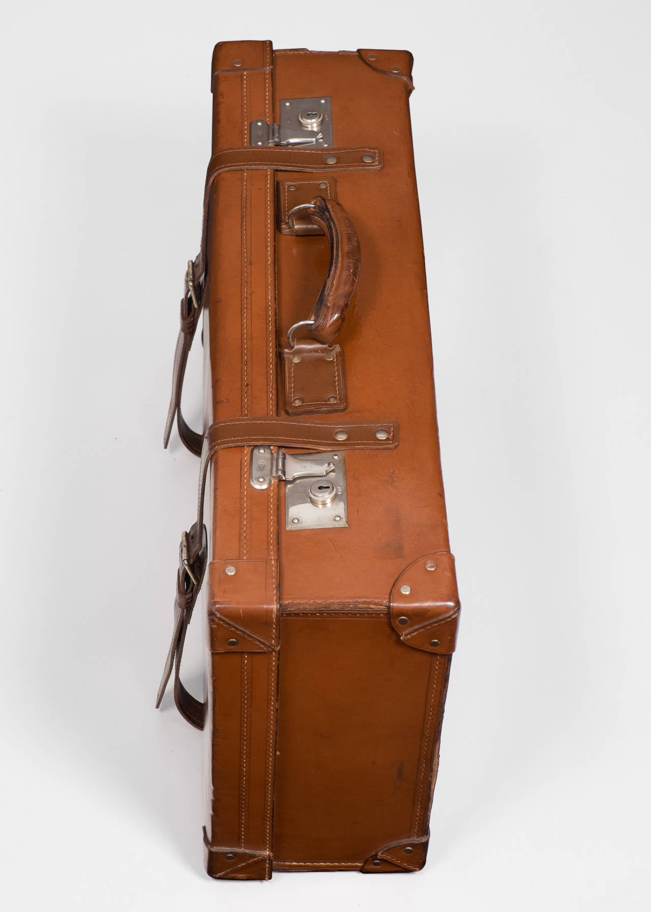 Mid-20th Century French Vintage Leather Suitcase