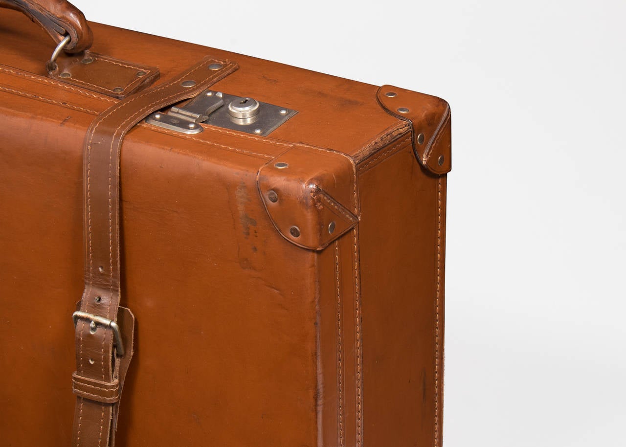 French Vintage Leather Suitcase For Sale at 1stdibs