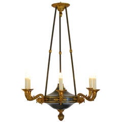 French Empire Style Tole and Bronze Chandelier
