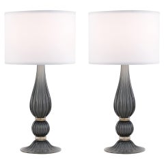 Pair of Gray Murano Glass Lamps