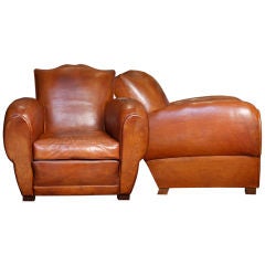 Extraordinary Pair of "MOUSTACHE" Leather Club Chairs
