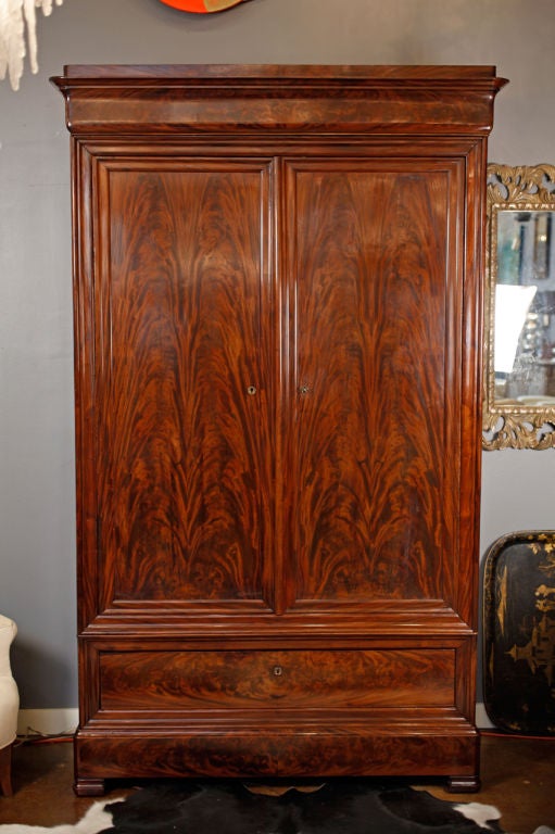 French Charles X Flamed Mahogany Armoire