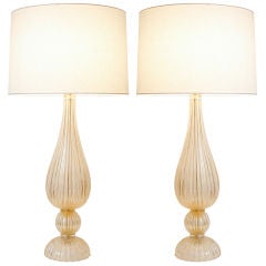 Pair of Tall Seguso Murano Glass Lamps