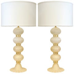 Pair of Opaline Murano Glass Lamps