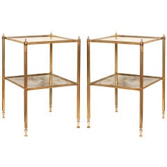 Pair of Brass and Antiqued Glass Sofa Tables