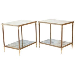 Antique Pair of Brass and Glass Side Tables