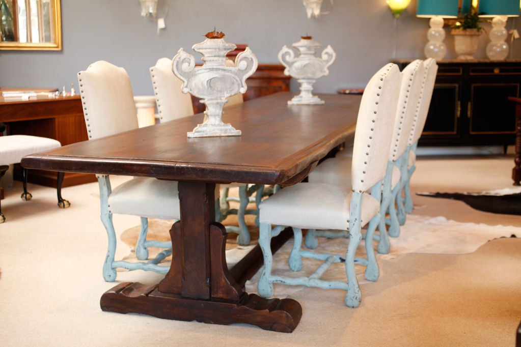 Remarkable 18th century solid walnut farm table with 2.25