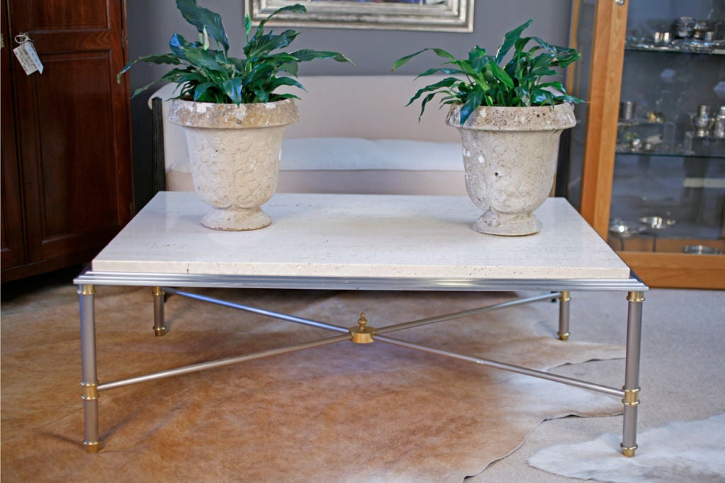 Neoclassical Travertine Top Coffee Table at 1stdibs